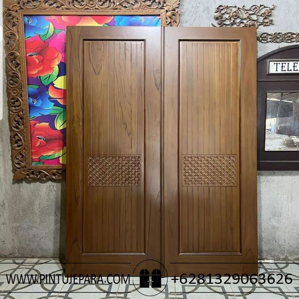 Daun pintu jati double minimalis ukir kawung PJ-69