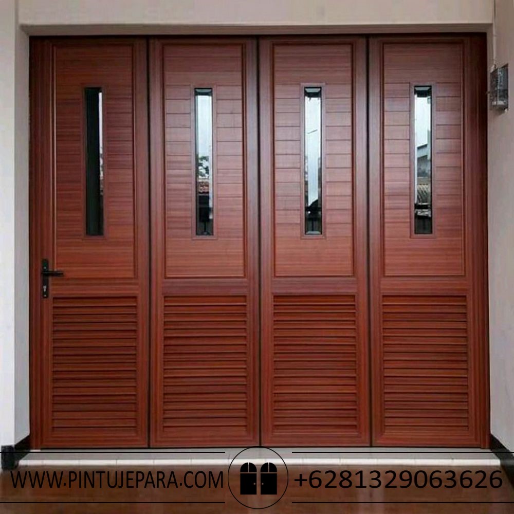 Pintu garasi minimalis kayu jati jepara lipat sliding PJ-74