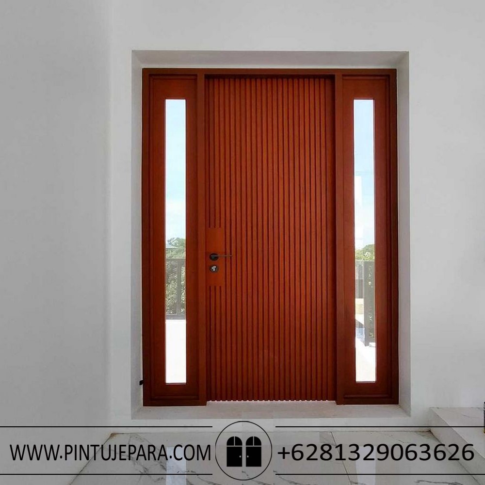 Pintu minimalis kayu jati jepara daun tunggal 2 jendela PJ-68
