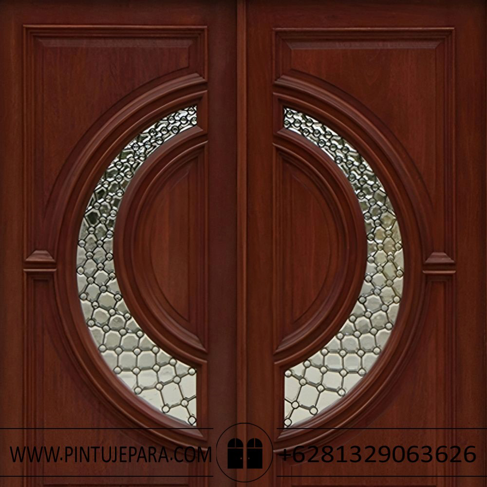 Jual Pintu rumah daun double kayu jati 2 jendela PJ-141 - Kusen Pintu