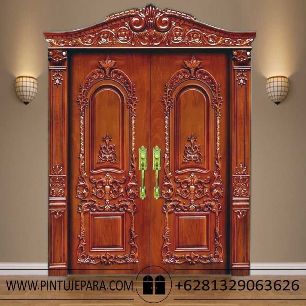 Pintu ukir kayu jati jepara double kupu tarung PJ-125