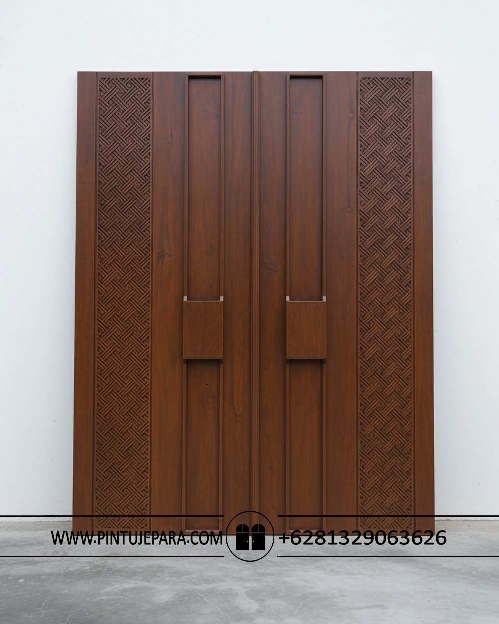 Pintu 2 daun kayu jati Zen Lattice modern PJ-382