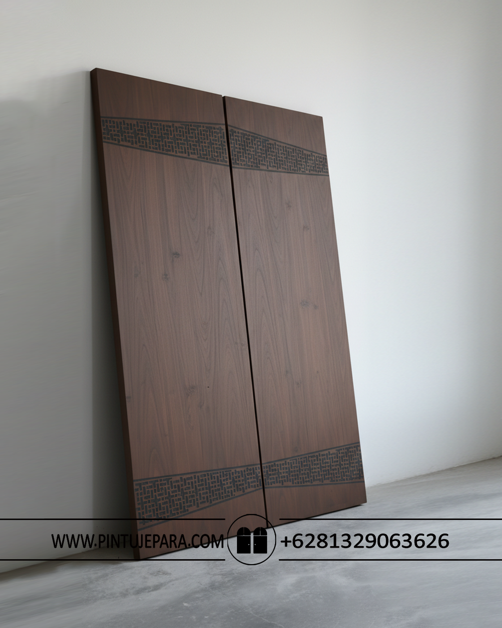 Pintu kayu jati klasik modern 2 daun Ukir kontemporer PJ-374