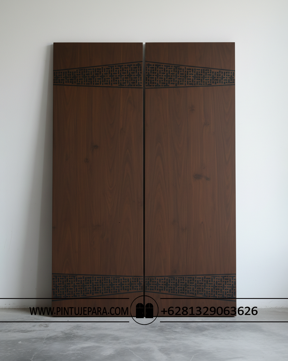 Pintu kayu jati klasik modern 2 daun Ukir kontemporer PJ-374