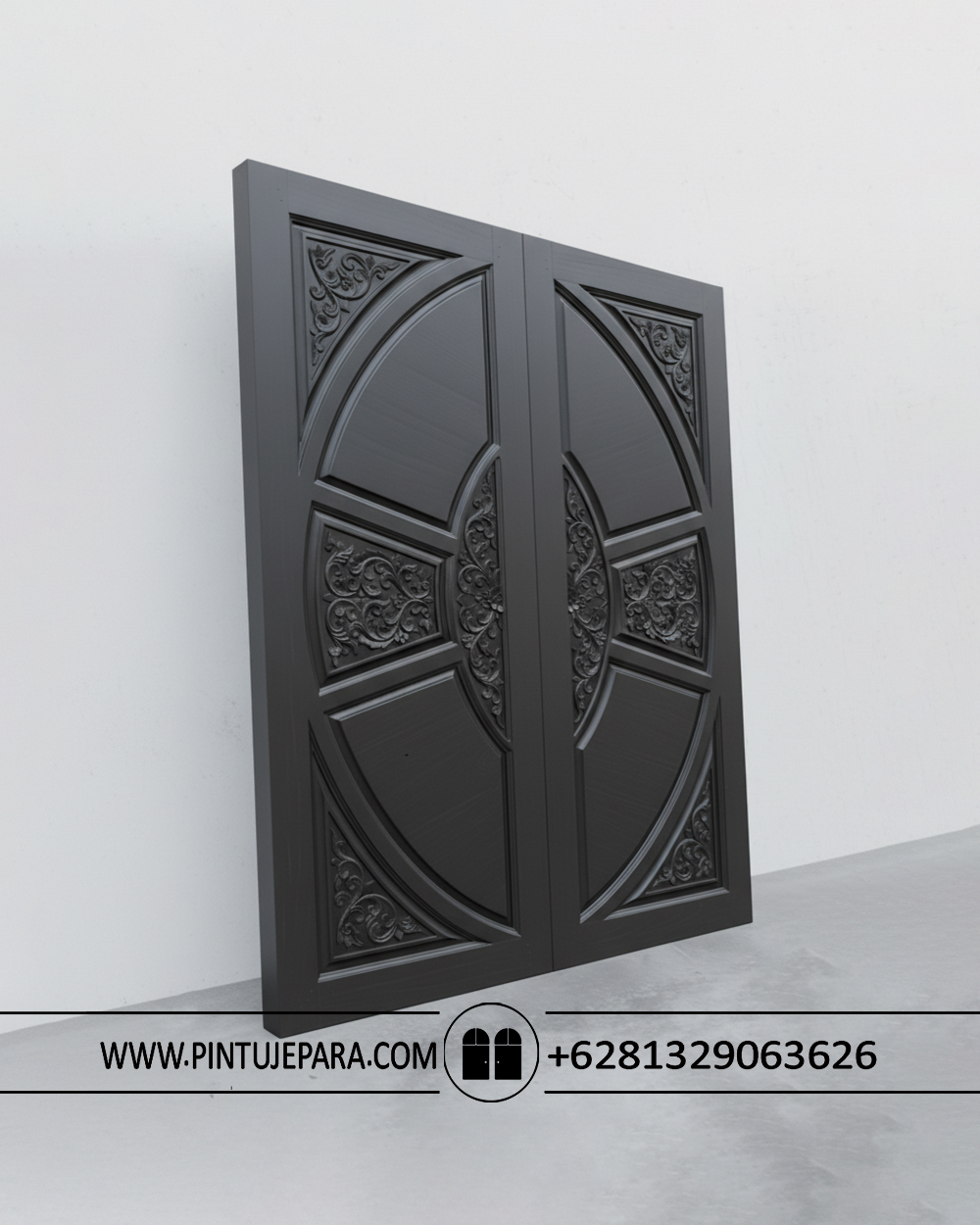 Pintu ukir kayu jati 2 daun Klasik Imperial Curve PJ-372