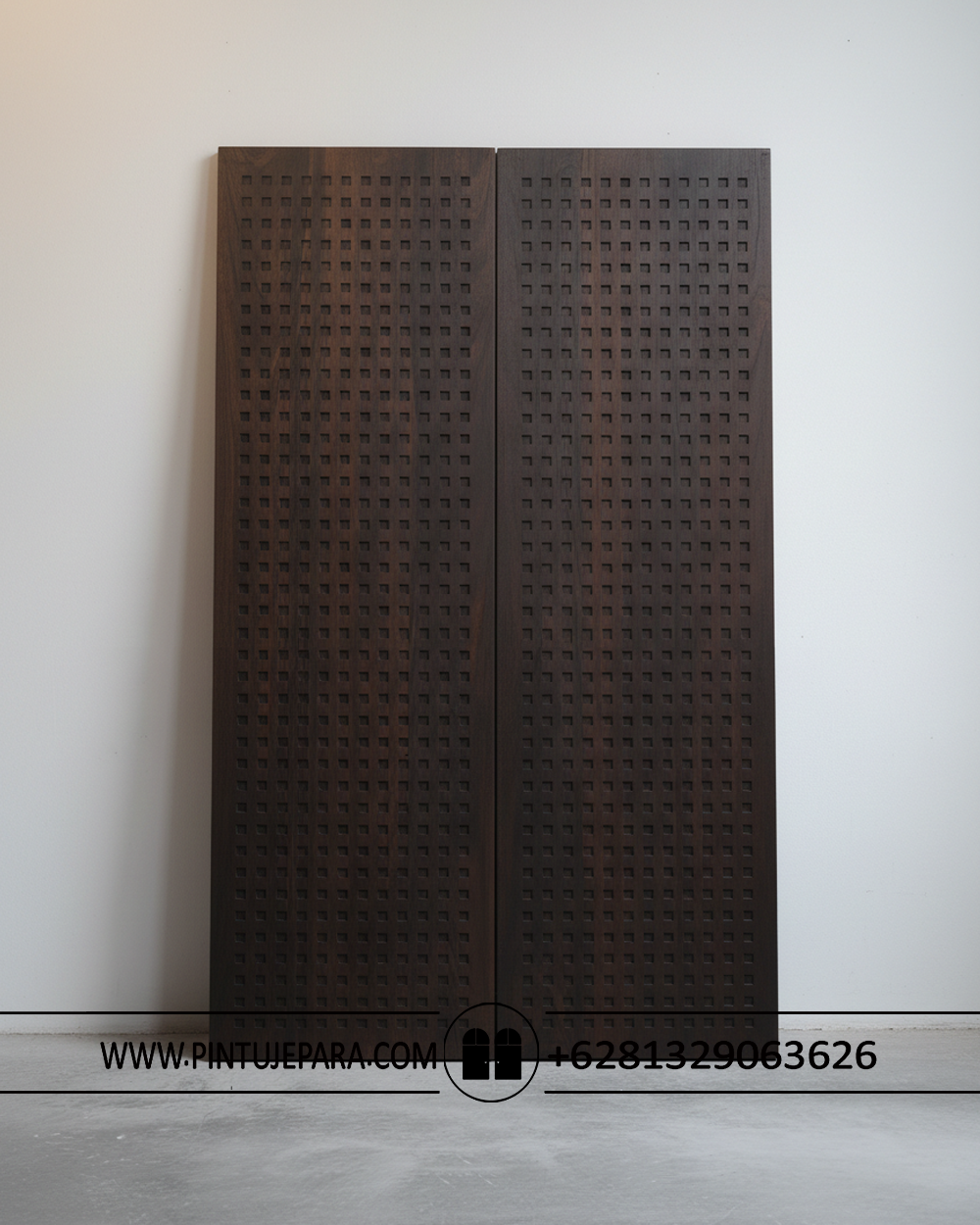 Daun pintu jati double solid square dark brown PJ-384